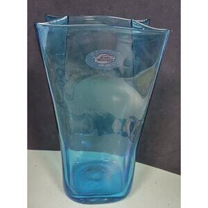 Blenko Azure Blue Paper Bag Vase Handcrafted